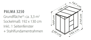 Preview: Vitavia Gewächshaus Palma 3250 ESG/HKP BxT 196x167 Alu eloxiert + Fundamentsrahmen