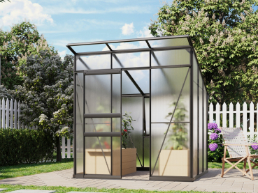 Vitavia Gewächshaus Palma 4450 6mm HKP BxT 196x229 Alu schwarz + Fundamentsrahmen