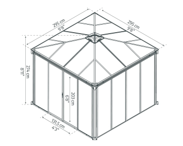 Palram-Canopia geschlossener Aluminium Pavillon LEDRO 3000 3x3m Polycarbonat/Acryl