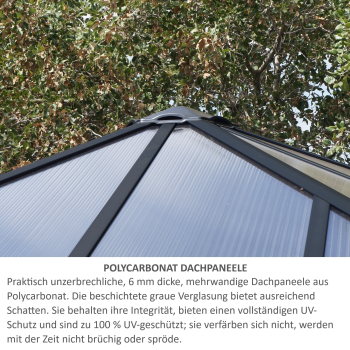 Palram-Canopia geschlossener Aluminium Pavillon LEDRO 3600 3,6x3,6m 12x12 Polycarbonat/Acryl