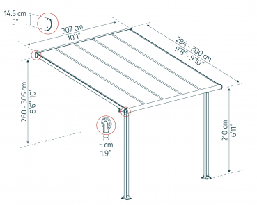 Palram-Canopia Terrassenüberdachung Olympia 3x3 anthrazit 295x307cm 16mm HKP