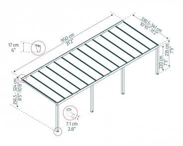 Palram-Canopia Terrassenüberdachung STOCKHOLM 3.4x9.5 (341x950cm) 4mm PC klar