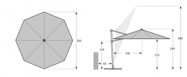 Doppler Derby Ampelschirm Pendelschirm Ravenna Smart 300cm Natur + Ständer