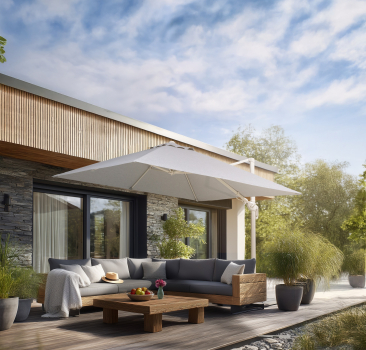 Preview: Schneider SET Ampelschirm Rhodos Twist Comfy 300x300cm Greige + Ständer + Hülle