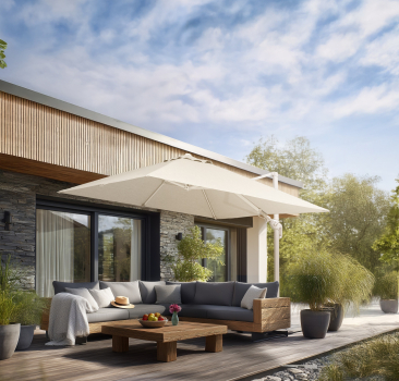 Preview: Schneider SET Ampelschirm Rhodos Twist Comfy 300x300cm Natur + Ständer + Hülle