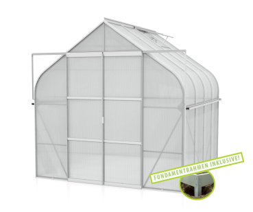 SET Vitavia Gewächshaus Diana 6700 4mm HKP 264x258cm eloxiert + Fundamentsrahmen