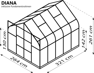 SET Vitavia Gewächshaus Diana 8300 4mm HKP 264x321cm smaragd + Fundamentsrahmen