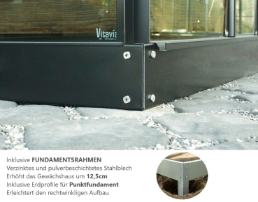 Preview: AKTION SET Gewächshaus Diana 5000 ESG BxT 264x195cm schwarz + Fundamentsrahmen