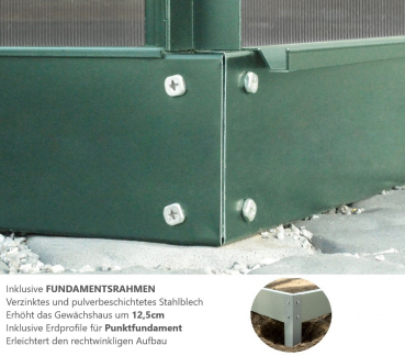 SET Vitavia Gewächshaus Diana 5000 4mm HKP 264x195cm smaragd + Fundamentsrahmen