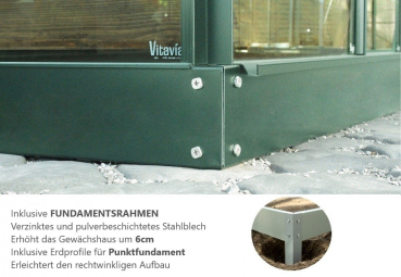 SET Vitavia Gewächshaus Meridian 1 11500 2,5x4,4 ESG Glas smaragd + Fundamentsrahmen