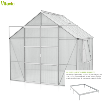 SPARSET Vitavia Gewächshaus Jupiter 6700 4mm HKP 2,5x2,5 eloxiert + Fundamentsrahmen