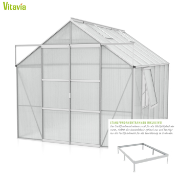 SPARSET Vitavia Gewächshaus Jupiter 9900 4mm HKP 2,5x3,8 eloxiert + Fundamentsrahmen