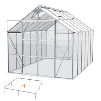 SET Vitavia Gewächshaus Uranus 9900 ESG Glas 2,5x3,8 eloxiert + Fundamentsrahmen