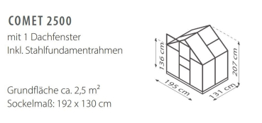 Preview: SET Vitavia Gewächshaus Comet 2500 4mm HKP 195x131cm smaragd + Fundamentsrahmen