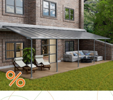 Palram-Canopia Terrassenüberdachung SIERRA 3x9.71 (299x980cm) grau 6mm HKP klar
