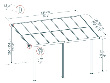 Palram-Canopia Terrassenüberdachung Sierra Cabrio 3x4.3 (295x434cm) Alu Grau