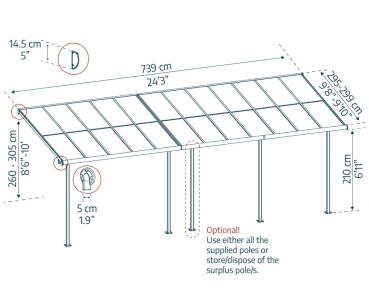 Palram-Canopia Terrassenüberdachung Sierra Cabrio 3x7.4 (295x739cm) Alu Grau