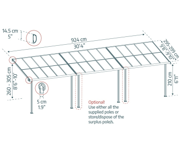 Palram-Canopia Terrassenüberdachung Sierra Cabrio 3x9.2 (295x924cm) Alu Grau