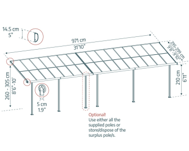 Palram-Canopia Terrassenüberdachung Sierra Cabrio 3x9.7 (295x971cm) Alu Grau
