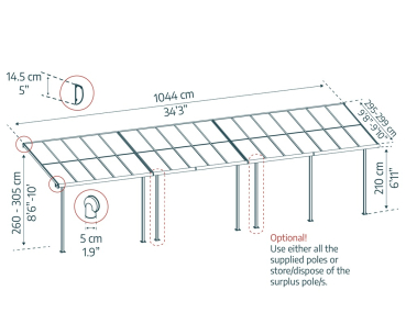Palram-Canopia Terrassenüberdachung Sierra Cabrio 3x10.4 (295x1044cm) Alu Grau