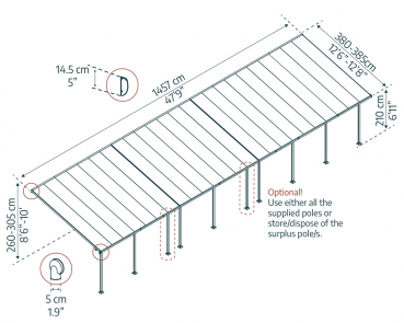 Palram-Canopia Terrassenüberdachung Feria 4x14.5 weiss 386x1457cm 8mm HKP