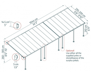 Palram-Canopia Terrassenüberdachung SIERRA 3x10.35 (299x1044cm) grau 6mm HKP klar