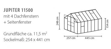 Vitavia Gewächshaus Jupiter 11500 BxTxH 257x445x248cm 4mm HKP 11,5m² schwarz