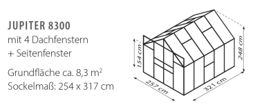 Preview: SPARSET Vitavia Gewächshaus Jupiter 8300 6mm HKP 2,5x3,2 eloxiert + Fundamentsrahmen