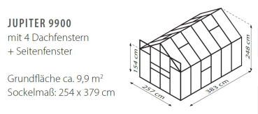 Preview: SPARSET Vitavia Gewächshaus Jupiter 9900 4mm HKP 2,5x3,8 eloxiert + Fundamentsrahmen