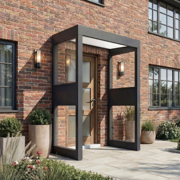 Palram-Canopia Tür Vordach Sophia 1600 160x95cm + 2 Seitenwände, Paneel Opal/Klar