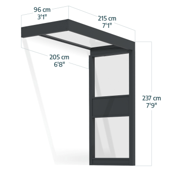 Preview: Palram-Canopia Tür Vordach Sophia 2150 (95x215cm) + 1 Seitenwand, Paneel Klar