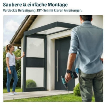 Palram-Canopia Tür Vordach Sophia 1600 (95x160cm) + 1 Seitenwand, Paneel Opal/Klar