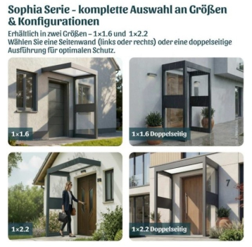 Palram-Canopia Tür Vordach Sophia 1600 (95x160cm) + 1 Seitenwand, Paneel Opal/Klar