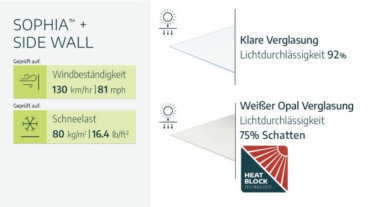 Palram-Canopia Tür Vordach Sophia 1600 (95x160cm) + 1 Seitenwand, Paneel Opal/Klar