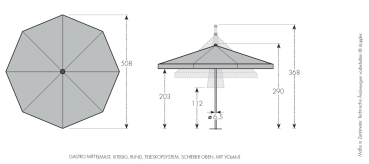Doppler Gastro Marktschirm TELESTAR / BRAUMEISTER 500cm Teleskop Mast 65mm mit Volant und Windschot