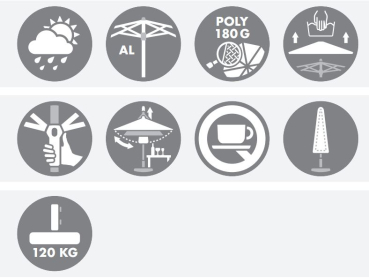 Doppler Gastro Marktschirm TELESTAR / BRAUMEISTER 400x400 Teleskop Mast 65mm mit Volant und Windschot