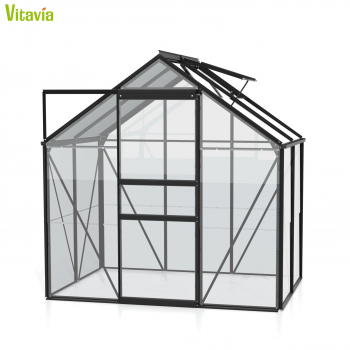 Vitavia Gewächshaus Venus 2500 BxTxH 195x131x197cm 2,5m² ESG Glas Alu schwarz