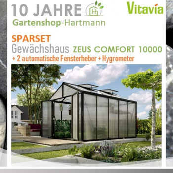Vitavia Gewächshaus Zeus Comfort 10000 10mm HKP 258x391 schwarz + 100€ Zubehör !