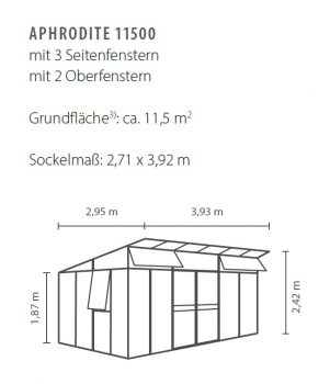 Vitavia Gewächshaus Aphrodite 11500 Kombi: ESG/HKP 11,5m² 295x393cm eloxiert