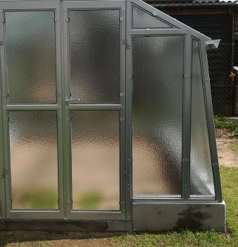 Vario Stahl Anlehngewächshaus Domus 4,5 Nörpelglas BxL 212x452cm 9,5m² verzinkt