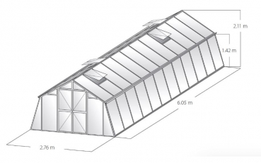 Vario Stahl Gewächshaus Kärnten 6 Nörpelglas 4mm BxT 276x605cm 16,6m² Moosgrün