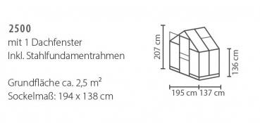 Vitavia Gewächshaus Kapitol 2500 195x137cm ESG/HKP schwarz + Fundamentsrahmen