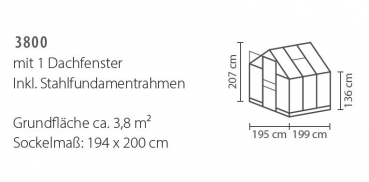 Vitavia Gewächshaus Kapitol 3800 195x199cm ESG/HKP schwarz + Fundamentsrahmen