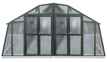 Vario Stahl Gewächshaus Maxi 4,5 Nörpelglas 4mm BxL 426x452cm 19m² grün