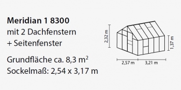 SET Vitavia Gewächshaus Meridian 1 8300 2,5x3,2 4mm HKP schwarz + Fundamentsrahmen