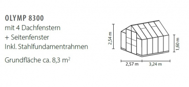 Vitavia Gewächshaus Olymp 8300 257x324cm ESG Glas schwarz + Fundamentsrahmen