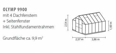 Vitavia Gewächshaus Olymp 9900 257x386cm ESG Glas schwarz + Fundamentsrahmen