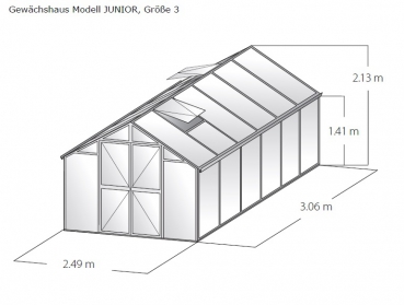 Vario Stahl Gewächshaus Junior 3 Nörpelglas 4mm BxL:249x306cm 7,5m² Grün