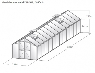 Vario Stahl Gewächshaus Junior 6 Nörpelglas 4mm BxL:249x604cm 15m² Weiß