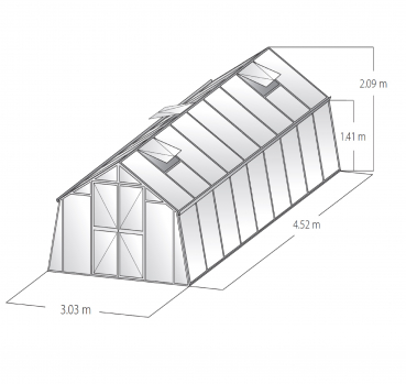 Vario Stahl Gewächshaus Landhaus 4,5 Nörpelglas 4mm BxL:303x452cm 13,5m² Weiß